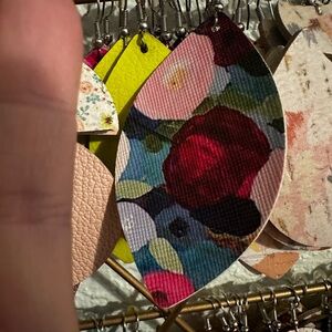 Floral Poppy Design Leather Earrings